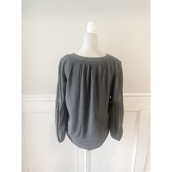 Loft S Gray Rayon Popover Blouse With Puff Sleeves - EUC - Picture 3 of 5